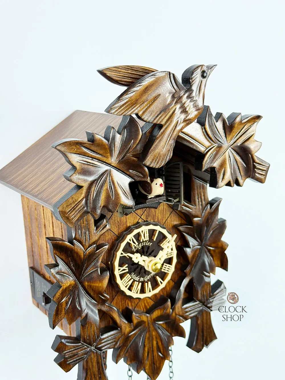 5 Leaf & Bird Battery Carved Cuckoo Clock 22cm By ENGSTLER image