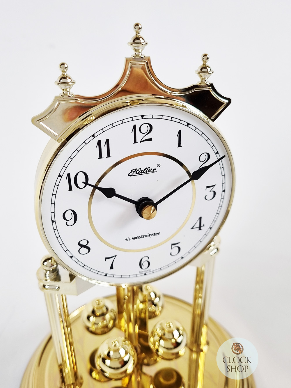 23cm Gold Anniversary Clock With White Arabic Dial & Westminster Chime By HALLER (Scratched Base) image