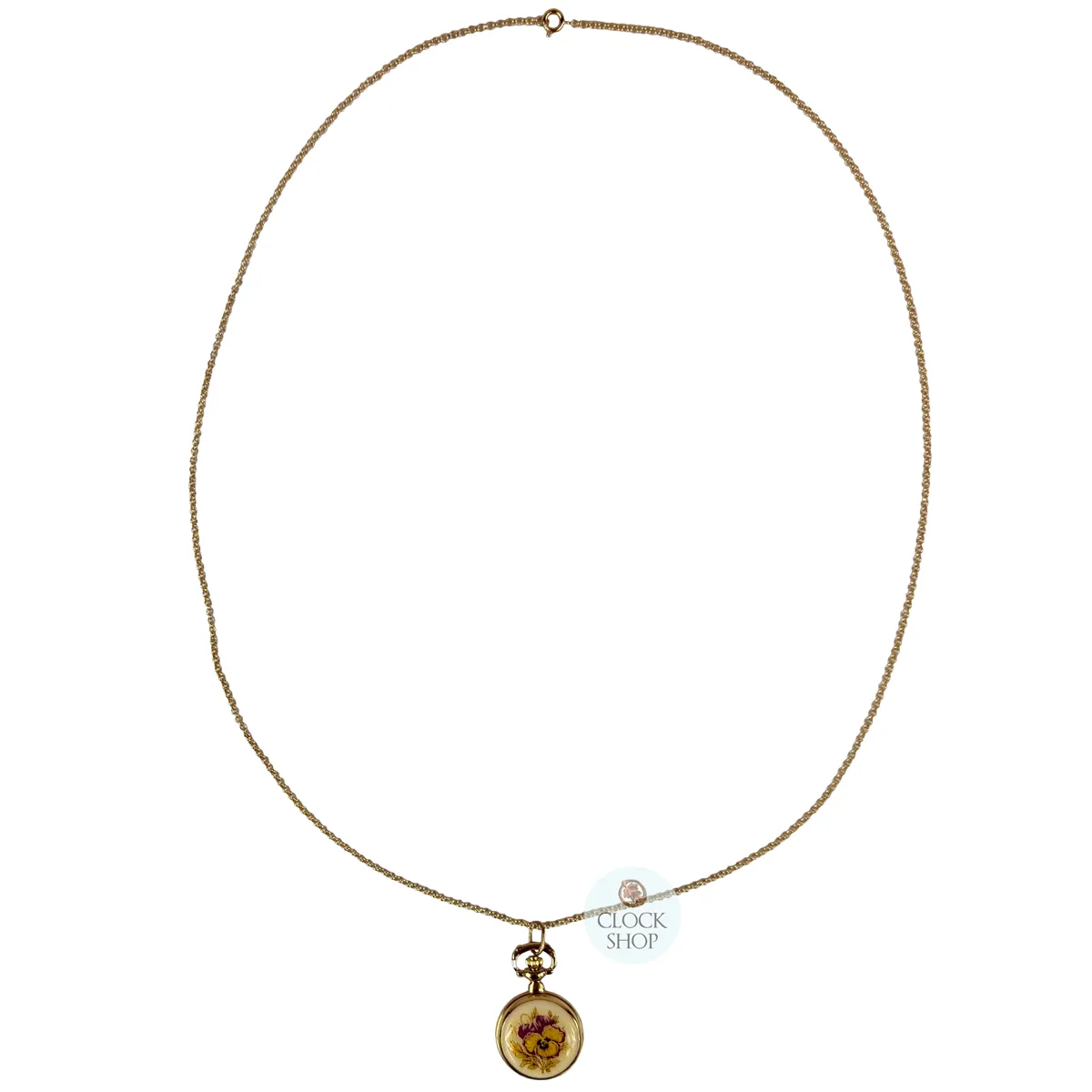 24mm Gold Womens Pendant Watch With Purple Flowers By CLASSIQUE image