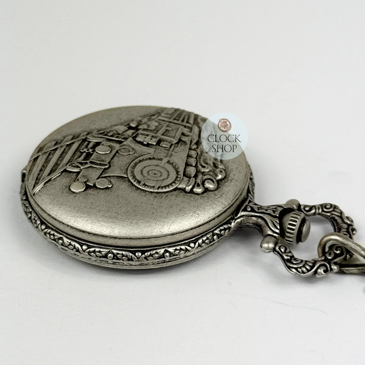 48mm Rhodium Mens Pocket Watch With Steam Train By CLASSIQUE (Roman) image