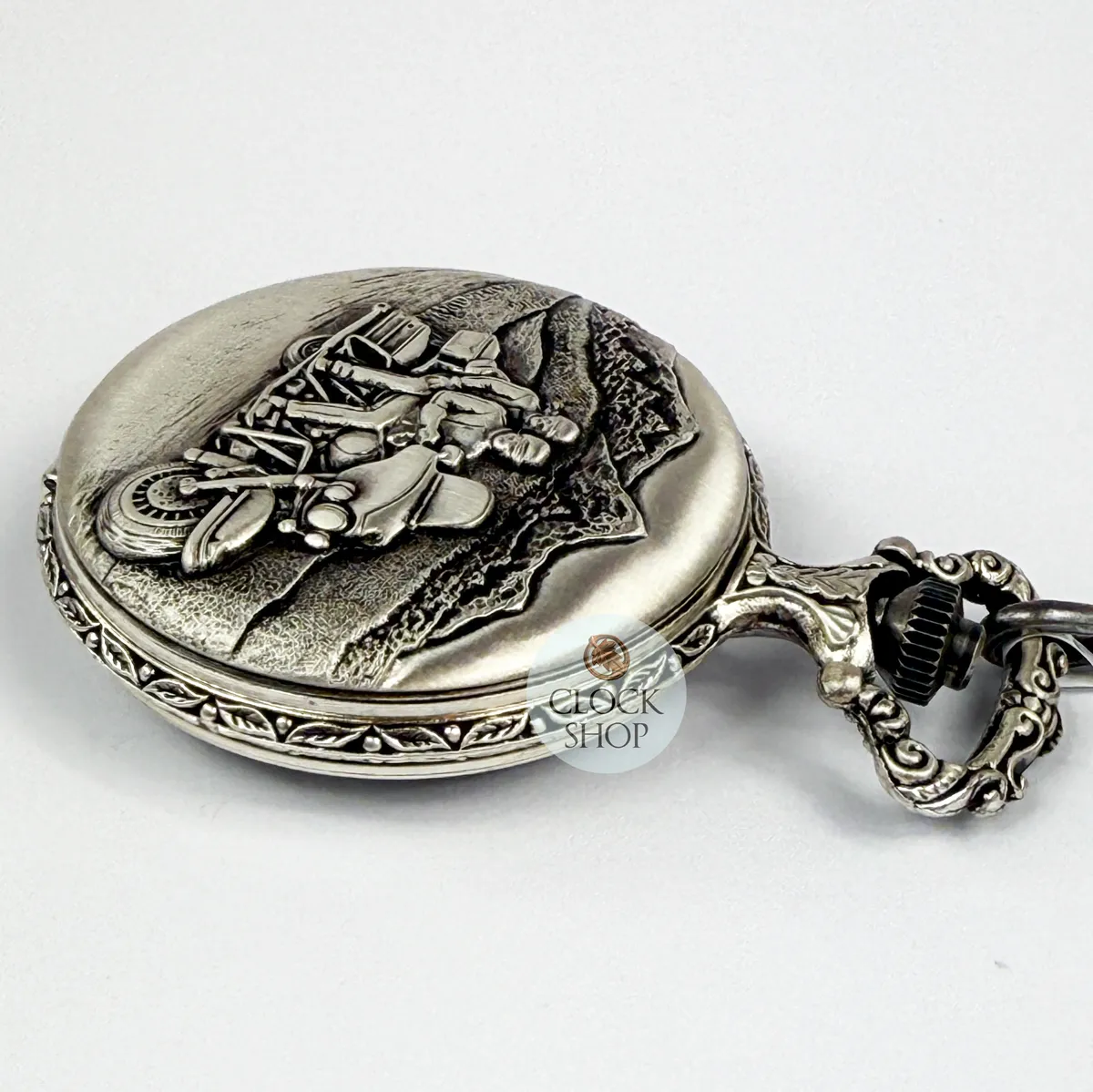 48mm Rhodium Unisex Pocket Watch With Couple On Motorbike By CLASSIQUE (Arabic) image