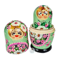 Floral Russian Dolls- Green & Pink 18cm (Set Of 5) image