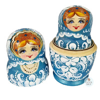 Floral Russian Dolls- Blue & White Matte Finish 16cm (Set Of 5) image