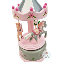 Pink & White Carousel Music Box With Horses (Where Do I Begin) image