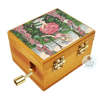 Wooden Hand Crank Music Box- Girl In Pink Floral Garden (Beethoven- Fur Elise) image