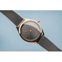 31mm Ultra Slim Collection Unisex Watch With Grey Dial, Grey Milanese Strap & Rose Gold Case By BERING image