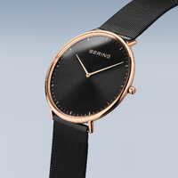 39mm Ultra Slim Collection Unisex Watch With Black Dial & Milanese Strap & Rose Gold Case By BERING image