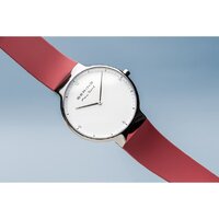 40mm Max Rene Collection Mens Watch With White Dial Red Silicone Strap & Silver Case By BERING image
