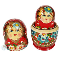 Floral Russian Dolls- Red With Ladybug 16cm (Set Of 5) image