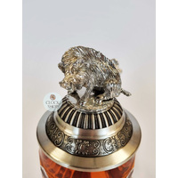 Lord Of Crystal Amber Glass Beer Stein With Wild Boar Pewter Lid 0.5L By KING image