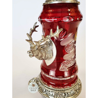 Lord Of Crystal Red Glass Beer Stein With Stag On Pewter Lid 0.5L By KING image
