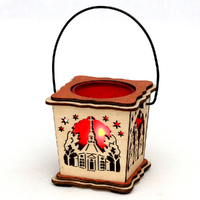 14cm Red Wood Laser Cut Tealight Lantern- Assorted Designs image
