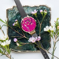 Gold Orchard with Peacock Dial Leather Band By SARA MILLER image