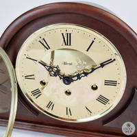18cm Walnut Mechanical Tambour Mantel Clock With Westminster Chime & Gold Dial By HERMLE image