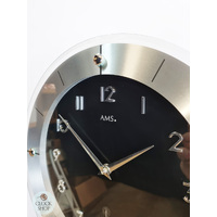 31cm Black & Silver Round Glass Wall Clock By AMS image