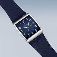 33mm Solar Collection Mens Watch With Blue Dial & Milanese Strap & Silver Rectangular Case By BERING image