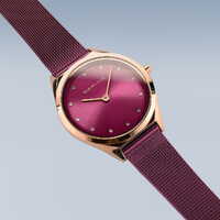 31mm Ultra Slim Collection Womens Watch With Purple Dial & Milanese Strap & Rose Gold Case By BERING image