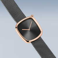 34mm Pebble Collection Womens Watch With Grey Dial & Milanese Strap & Rose Gold Case By BERING image
