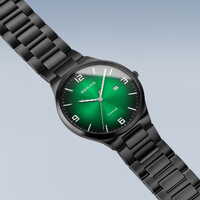 Titanium Collection Green Sunray Dial Black Titanium Link Strap By BERING image