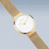 31mm Classic Collection Womens Watch With White Dial Gold Milanese Strap & Gold Case By BERING image