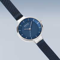 31mm Solar Collection Womens Watch With Blue Dial & Milanese Strap & Silver Case By BERING image