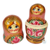 Floral Russian Dolls- Pink & Gold 16cm (Set Of 5) image