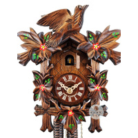 5 Leaf & Bird 1 Day Mechanical Carved Cuckoo Clock With Hand Painted Flowers 23cm By SCHNEIDER image