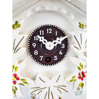 5 Leaf & Bird Mechanical Carved Clock White & Floral 14cm By TRENKLE image