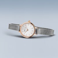 22mm Classic Collection Womens Watch With White Dial Silver Milanese Strap & Rose Gold Case By BERING image