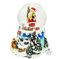 20cm Musical Snow Globe With LED & Santa Holding Teddy (8 Christmas Tunes) image