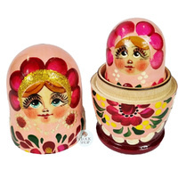 Floral Russian Dolls- Light Pink & Maroon 11cm (Set Of 5) image