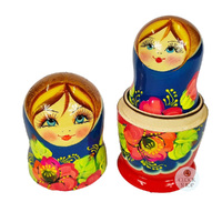 Floral Russian Dolls- Blue & Red 15cm (Set Of 5) image