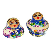 Floral Russian Dolls- Blue with Ladybird Mini 5cm (Set Of 10) image