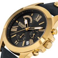 45mm Chrono Lion Gold Mens Watch With Black Dial & Leather Band By VERSACE image