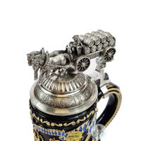 Bavaria Beer Stein Black With Beer Wagon On Lid 0.5L By KING image
