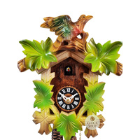 5 Leaf & Bird 1 Day Mechanical Carved Cuckoo Clock With Green Leaves 22cm By HÖNES image