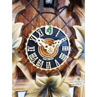 5 Leaf & Bird 1 Day Mechanical Carved Cuckoo Clock With Burnt Finish 33cm By HÖNES image