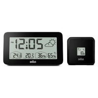 14cm Black LCD Digital Alarm Clock With Weather Station By BRAUN image