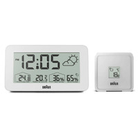 14cm White LCD Digital Alarm Clock With Weather Station By BRAUN image