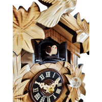 5 Leaf & Bird Battery Carved Cuckoo Clock With Burnt Finish 22cm By ENGSTLER image