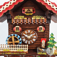 Water Wheel Battery Chalet Clock With Swinging Doll 19cm By TRENKLE image