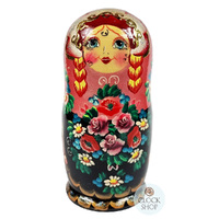 Floral Russian Dolls- Multi-Coloured With Pink Scarf 18cm (Set Of 5) image