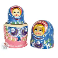 Floral Russian Dolls- Blue & Pink 18cm (Set Of 5) image