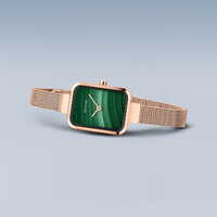 35mm Classic Collection Womens Watch With Green Malachite Dial Rose Gold Milanese Strap & Case By BERING image