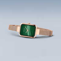 35mm Classic Collection Womens Watch With Green Malachite Dial, Rose Gold Milanese Strap & Case By BERING image