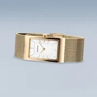 38mm Classic Collection Polished Gold Womens Watch With Gold Stainless Steel Mesh Strap By BERING image