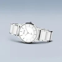 41mm Solar Collection Womens Watch With White Dial & Silver Ceramic Strap By BERING image