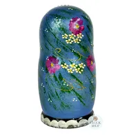 Floral Russian Dolls- Blue Scarf With Strawberries & Pearl Crown 18cm (Set Of 5) image