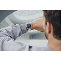 37mm Vintage Sport Silver Unisex Swiss Quartz Watch With Blue Dial & Stainless Steel Band By WENGER image