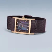 38mm Classic Collection Burgundy & Rose Gold Womens Watch With Milanese Mesh Strap By BERING image